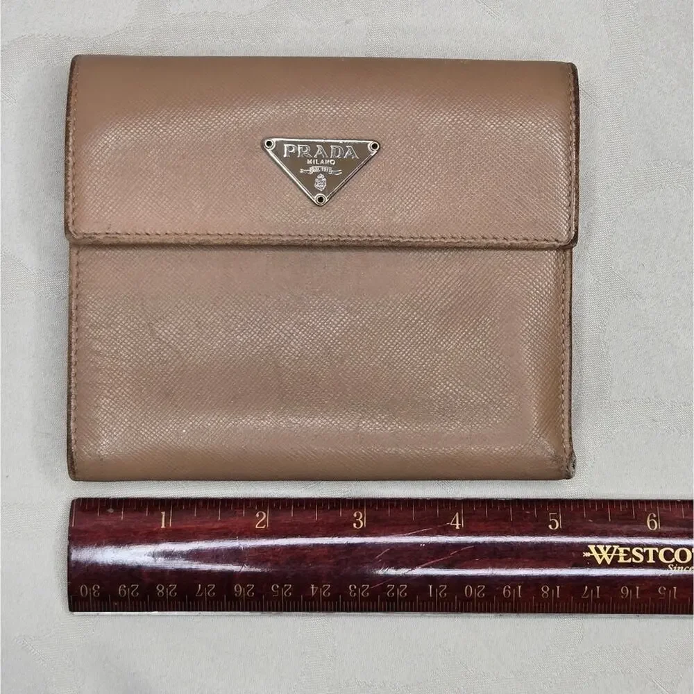 Prada Tan Saffiano Leather Tri-Fold Wallet w/Coin Pouch - Picture 4 of 11